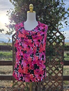 JONES STUDIO SEPARATES Sleeveless Pink Abstract Cowl Neck Blouse Size XL NWOT